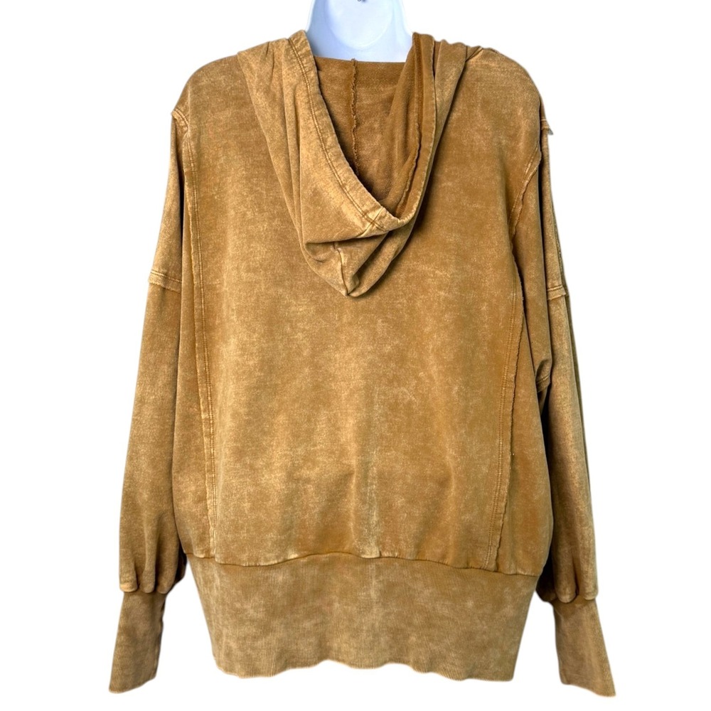 Zenana Womens Mineral Wash Oversized Hoodie L XL Brown Zip Up Boho Slouchy - Picture 6 of 9